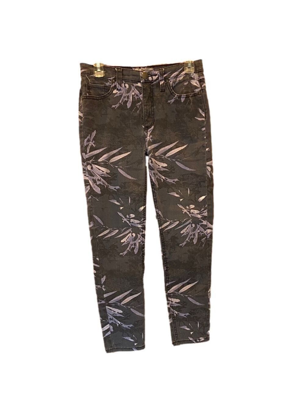 Free People Gray & Purple Leaf Floral Print Mid Rise Ankle Skinny Jeans Size 27